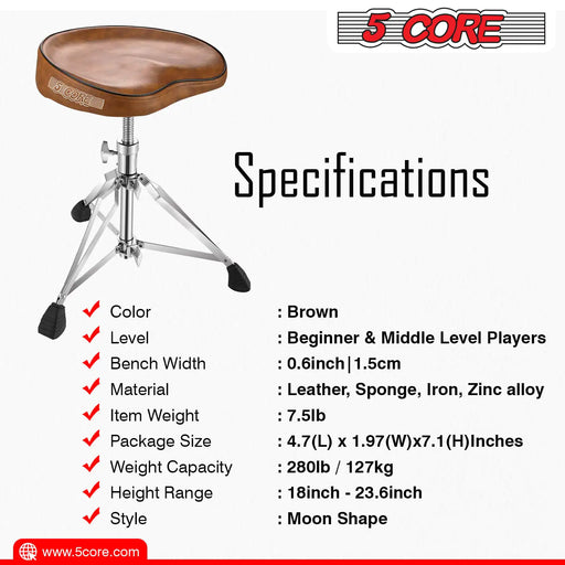 5Core Drum Throne Padded Guitar Stool Saddle Drummer Seat for Adults & Kids