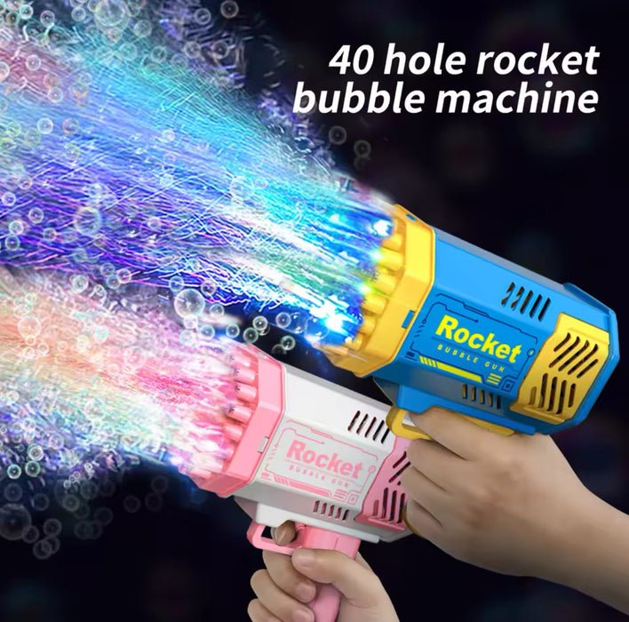 One Pack of Children’s 40-Hole Rocket Launcher Bubble Gun with LED Lights – Handheld, Portable, and Automatic